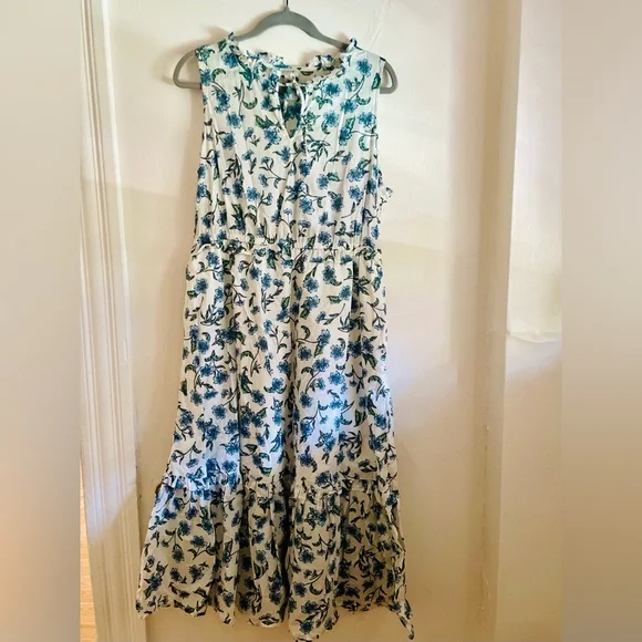 j. crew factory • floral ruffle hem midi dress - Picture 3 of 5